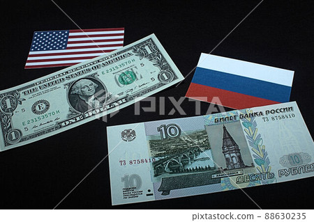 [Thumbnails of articles on US dollars, Russian rubles, foreign exchange, FX, stocks, etc.] Russian rubles banknotes and charts 88630235