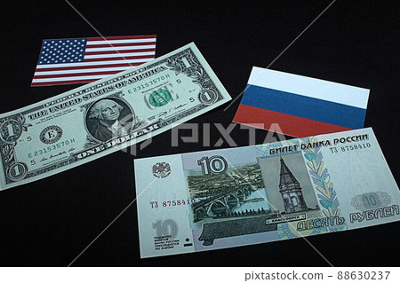 [Thumbnails of articles on US dollars, Russian rubles, foreign exchange, FX, stocks, etc.] Russian rubles banknotes and charts 88630237