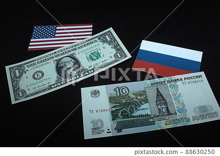 [Thumbnails of articles on US dollars, Russian rubles, foreign exchange, FX, stocks, etc.] Russian rubles banknotes and charts 88630250