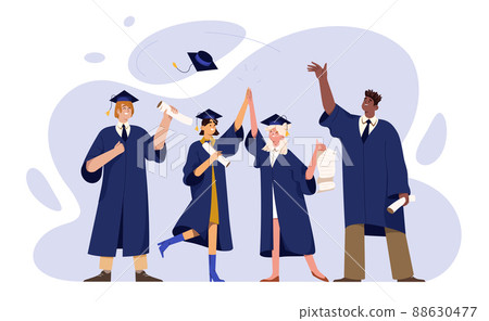 Flat graduate students in mantle with diploma celebrating graduation 88630477