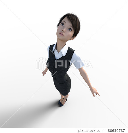 女員工抬頭 perming3DCG 插圖素材 88630787