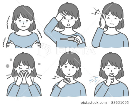 Young woman in plain clothes with cold symptoms 88631095