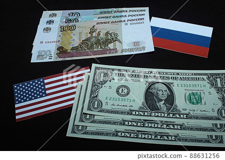 [Thumbnails of articles on US dollars, Russian rubles, foreign exchange, FX, stocks, etc.] Russian rubles banknotes and charts 88631256