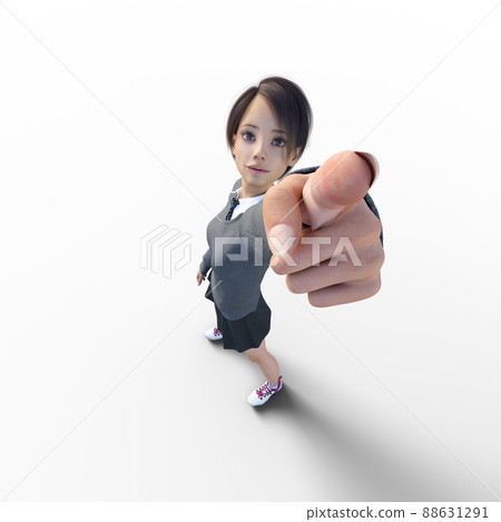 High school girl pointing at perming3DCG illustration material High school girl pointing at perming3DCG illustration material 88631291