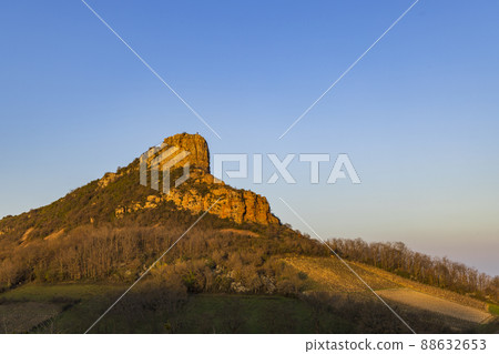 Rock of Solutre with vineyards, Burgundy, Solutre-Pouilly, France Rock of Solutre with vineyards, Burgundy, Solutre-Pouilly, France 88632653