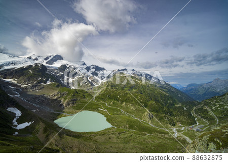 Typical alpine landscape of Swiss Alps with Steinsee, Urner Alps, Canton of Bern, Switzerland Typical alpine landscape of Swiss Alps with Steinsee, Urner Alps, Canton of Bern, Switzerland 88632875