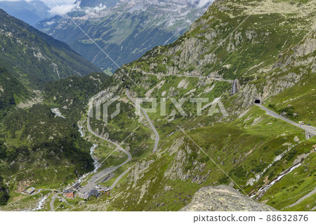 Typical alpine landscape of Swiss Alps with Steinsee, Urner Alps, Canton of Bern, Switzerland 88632876