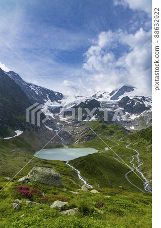 Typical alpine landscape of Swiss Alps with Steinsee, Urner Alps, Canton of Bern, Switzerland 88632922
