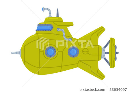 Green Submarine Watercraft Swimming Underwater Vector Illustration Green Submarine Watercraft Swimming Underwater Vector Illustration 88634097