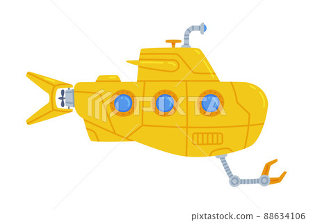 Yellow Submarine Watercraft Swimming Underwater Vector Illustration 88634106