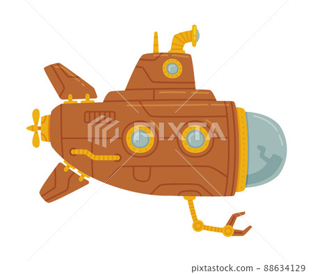 Brown Submarine Watercraft Swimming Underwater Vector Illustration Brown Submarine Watercraft Swimming Underwater Vector Illustration 88634129