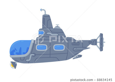 Blue Submarine Watercraft Swimming Underwater Vector Illustration Blue Submarine Watercraft Swimming Underwater Vector Illustration 88634145