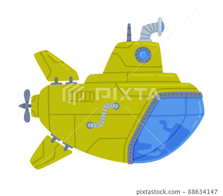 Green Submarine Watercraft Swimming Underwater Vector Illustration Green Submarine Watercraft Swimming Underwater Vector Illustration 88634147