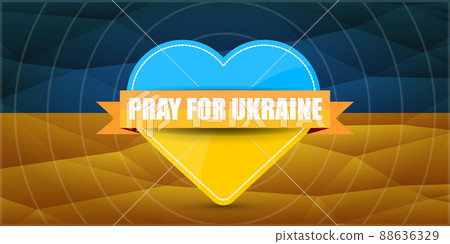 Pray for Ukraine banner with text and heart concept vector illustration. Pray Ukraine concept poster design 88636329