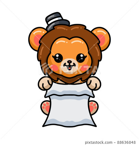 Cute baby lion cartoon in hat and holding paper Cute baby lion cartoon in hat and holding paper 88636848