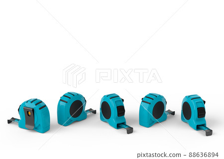 Set of green carpenter measuring tape on white backgroundwith units scale Set of green carpenter measuring tape on white backgroundwith units scale 88636894