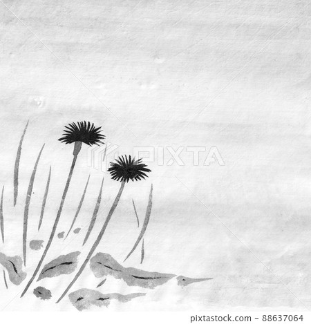天空和蒲公英風景背景單色插圖（墨水手繪插圖） 88637064
