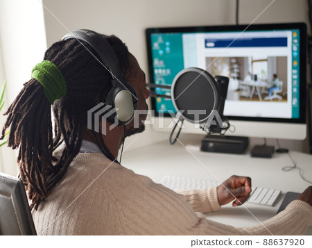 afroamerican male recording audio blog in headphones afroamerican male recording audio blog in headphones 88637920