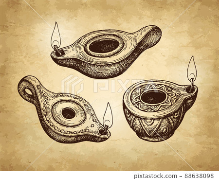 Ancient clay oil lamps. 88638098