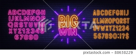 Big Win neon sign on brick wall background Big Win neon sign on brick wall background 88638229