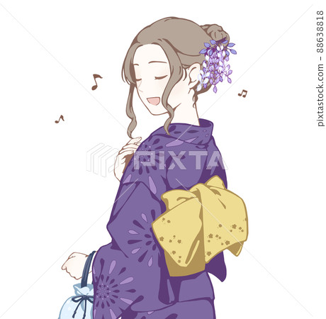Beautiful woman in yukata (singing / smiling / musical note / festival music) Beautiful woman in yukata (singing / smiling / musical note / festival music) 88638818