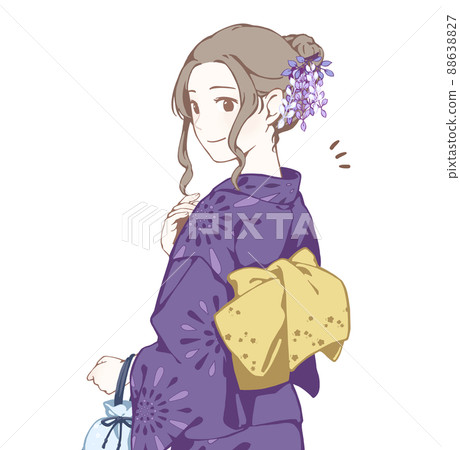 Beauty Looking Back for Women in Yukata (Kimono / Collarless) Beauty Looking Back for Women in Yukata (Kimono / Collarless) 88638827