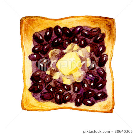 Ogura toast with butter and red beans Hand-painted watercolor illustration material for food and cafe menu 88640305