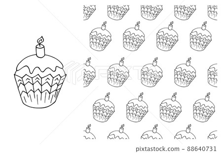 Coloring Cupcake. Set of element and seamless pattern Coloring Cupcake. Set of element and seamless pattern 88640731