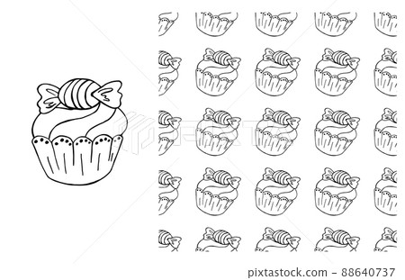 Coloring Cupcake. Set of element and seamless pattern 88640737