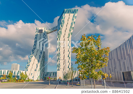 Two towers of modern AC Hotel Bella Sky and Bella exhibition and conference Center in the orestad district of Copenhagen, Denmark Two towers of modern AC Hotel Bella Sky and Bella exhibition and conference Center in the orestad district of Copenhagen, Denmark 88641502