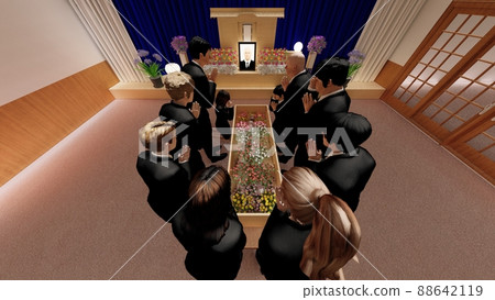 Funeral home, farewell, with people, with ghost photos, CG illustrations 88642119