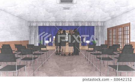 Funeral home, farewell, with people, with ghost photos, CG illustrations Funeral home, farewell, with people, with ghost photos, CG illustrations 88642152