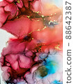 Abstract bright shiny color fluid background, hand drawn alcohol art painting with golden streaks, liquid ink technique texture for backdrop design 88642387