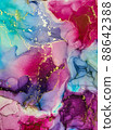 Abstract bright shiny color fluid background, hand drawn alcohol art painting with golden streaks, liquid ink technique texture for backdrop design 88642388