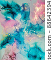 Abstract bright shiny color fluid background, hand drawn alcohol art painting with golden streaks, liquid ink technique texture for backdrop design 88642394