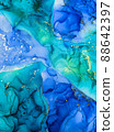 Abstract bright shiny color fluid background, hand drawn alcohol art painting with golden streaks, liquid ink technique texture for backdrop design 88642397