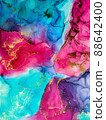 Abstract bright shiny color fluid background, hand drawn alcohol art painting with golden streaks, liquid ink technique texture for backdrop design 88642400
