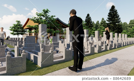 Shrines, temples, graveyards, grave visitors, illustrations, CG Shrines, temples, graveyards, grave visitors, illustrations, CG 88642689