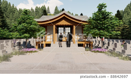 神社、寺廟、墓地、墓地訪客、插圖、CG 神社、寺廟、墓地、墓地訪客、插圖、CG 88642697
