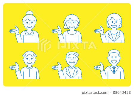 執行動作的各種人用手介紹 7 老年人和年輕人線描 執行動作的各種人用手介紹 7 老年人和年輕人線描 88643438