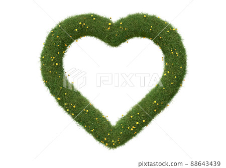 Heart shape frame made of grass and dandelions, isolated on white. 3D image Heart shape frame made of grass and dandelions, isolated on white. 3D image 88643439