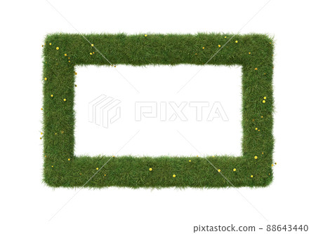 Rectangle shape frame made of grass and dandelions, isolated on white. 3D image Rectangle shape frame made of grass and dandelions, isolated on white. 3D image 88643440