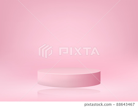 Pink round podium. A pedestal in a pastel-colored room, a cylindrical podium flies in the air.Vector illustration. Pink round podium. A pedestal in a pastel-colored room, a cylindrical podium flies in the air.Vector illustration. 88643467