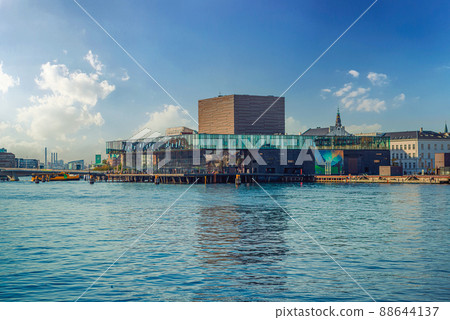 View from the water on the theatre Royal Danish Playhouse. Copenhagen, Denmark 88644137
