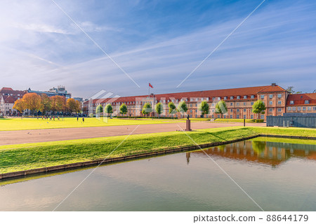 Central pavilion of Rosenborg Barracks of the Royal Danish Life Guard located next to Rosenborg Castle in Copenhagen, Denmark. 88644179