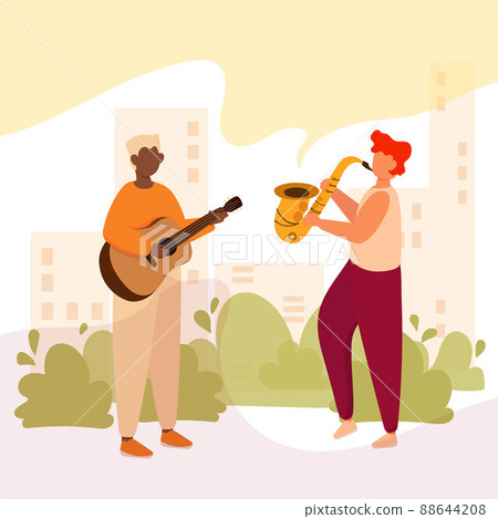 Street musicians playing in the park 88644208