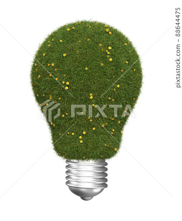 Abstract lightbulb covered with green grass. Symbol of green energy. 3D image 88644475