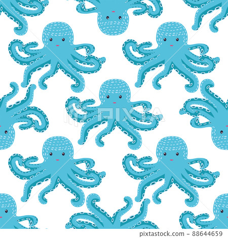 Seamless pattern with cute octopus, seaweed and pearl. Childish seamless pattern with cute hand drawn. Trendy nursery background Seamless pattern with cute octopus, seaweed and pearl. Childish seamless pattern with cute hand drawn. Trendy nursery background 88644659