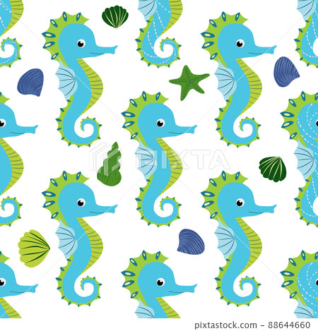 Seahorse and starfish seamless pattern. Sea life summer background. Cute sea life. Design for fabric and decor. Seahorse and starfish seamless pattern. Sea life summer background. Cute sea life. Design for fabric and decor. 88644660