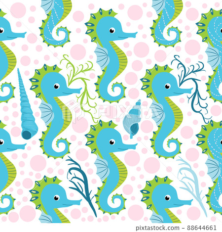 Seahorse and starfish seamless pattern. Sea life summer background. Cute sea life. Design for fabric and decor. Seahorse and starfish seamless pattern. Sea life summer background. Cute sea life. Design for fabric and decor. 88644661